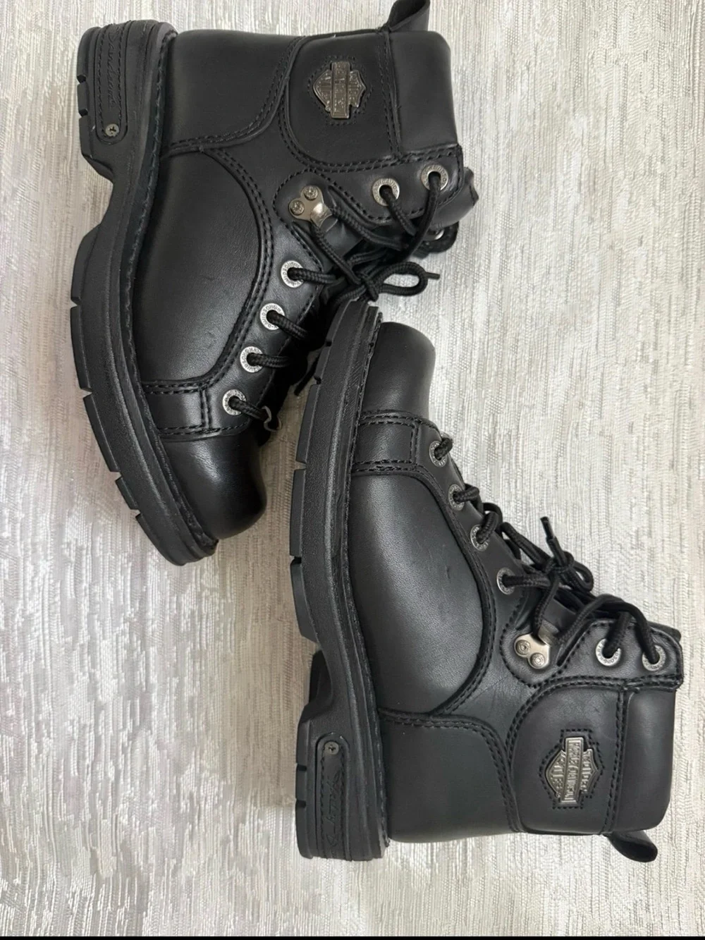 Harley-Davidson women Black Leather Lace-Up Ankle Boots